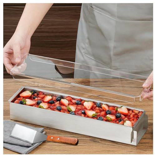 YSMSMZJK Rechteckiges Käse Backblech, Mit Acryldeckel und Tortenschaufel Rechteckige Tiramisuform, Backrahmen für Mousses, Dessertcreme, Kuchen,11inLx3.93inWx2.3inH