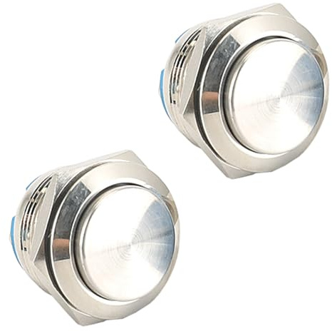 Powice 2X 22mm Wasserdicht Schalter,5A Druckschalter,Selbstsichernder Edelstahl Taster Schalter 12V /230V Geeignet für Hupen, Autoklingeln, Autos usw (überstehend)