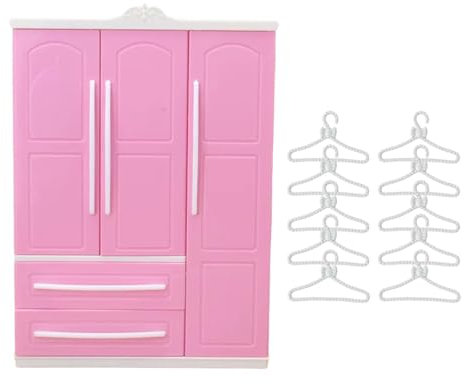 MERIGLARE Puppenschrank mit Öffnung, Geschenk für Kinder zu Valentinstag, 10 Kleiderbügeln, Puppenkleider Organizer, Style B
