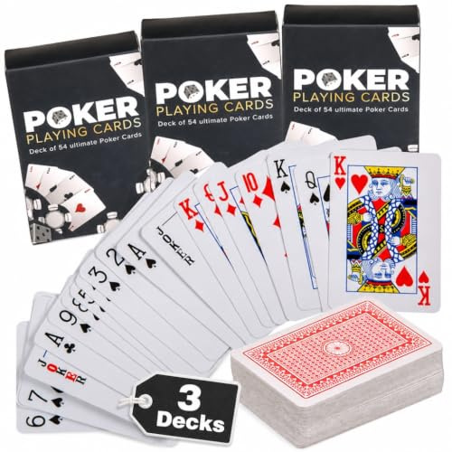MIJOMA Mini-Pokerkarten 3er-Set – 54 Karten pro Deck, ca. 6 x 4 cm – Spielkarten für unterwegs, Reisen, Partys, Spieleabende – klassisches Pokerdesign