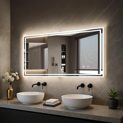 Youyijia Spiegel Mit Beleuchtung,100x60 cm Badspiegel Mit Beleuchtung Mit Touch-Schalter Beschlagfrei, 3 Lichtfarben Dimmbar, 3500K-6500K Badezimmerspiegel, Spiegel (100x60 cm Beschlagfrei+Dimmbar)