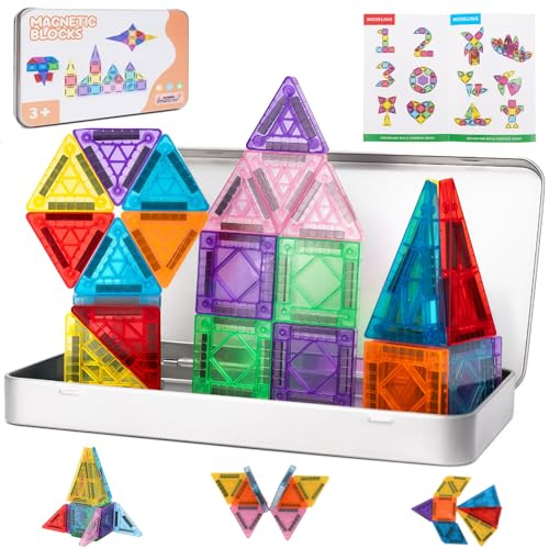 WEXFFU 46 Pezzi Costruzioni Magnetiche per Bambini, Piastrelle Magnetiche, Costruzioni Magnetiche da Viaggio, Magneti Bambini, Giocattoli Magnetici Viaggio per Ragazzi Ragazze 3 4 5 6 7 8 anni