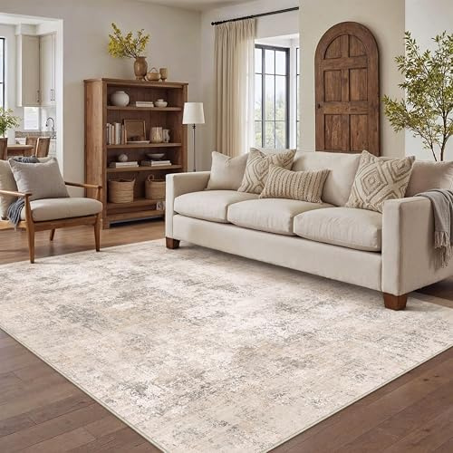 PureCozy Tappeto Salotto Beige Moderno Astratto Tappeti 150x210 cm Antiscivolo Lavabile, Antiscivolo Astratto Naturale Grande Carpet Cameretta Scendiletto Camera da Letto Ufficio Pelo Corto