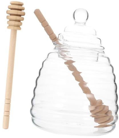 Hohopeti Pot à Miel en Verre Grosse Taille avec Couvercle Hermétique et 2 Cuillères en Bois Récipient de Stockage pour Miel et Confiture Usage Ménager Cuisine Transparent Réutilisable