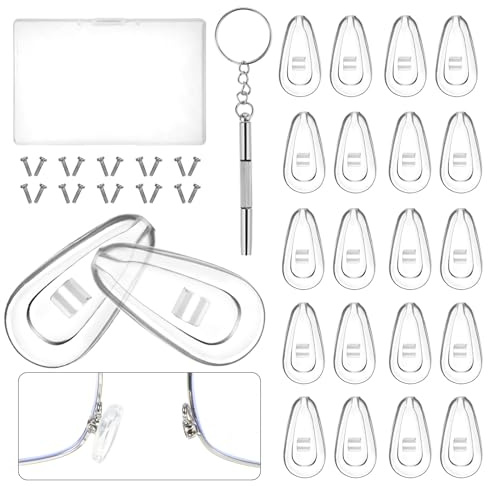 10 Paar Brillen Nasenpads, Nasenpads zum Einstecken, Rutschfest Brille Nasenpad Silikon, Transparent Nasenpolster mit Schraubendreher und Schrauben, Aufbewahrungsbox für Brille Zubehör