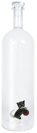 WD Lifestyle - Bottiglia in Vetro Borosilicato 1,2L con Tappo e Decorazione Interna (Gatto)