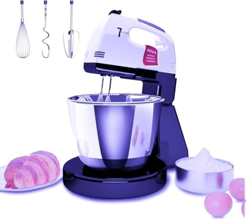 Impastatrice Planetaria, 7 velocità con ciotola in acciaio inossidabile 3QT, Robot da Cucina Multifunzione, supporto e sbattitore manuale con gancio per impastare, frusta (XN1)