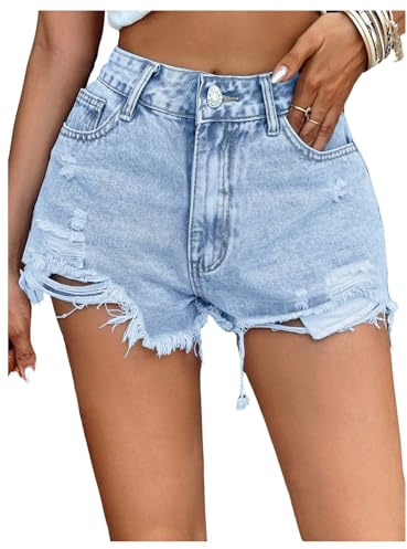 GORGLITTER Women's Y2k Denim Mini Shorts Ripped Raw Hem High Waisted Distressed Streetwear Jeans Shorts