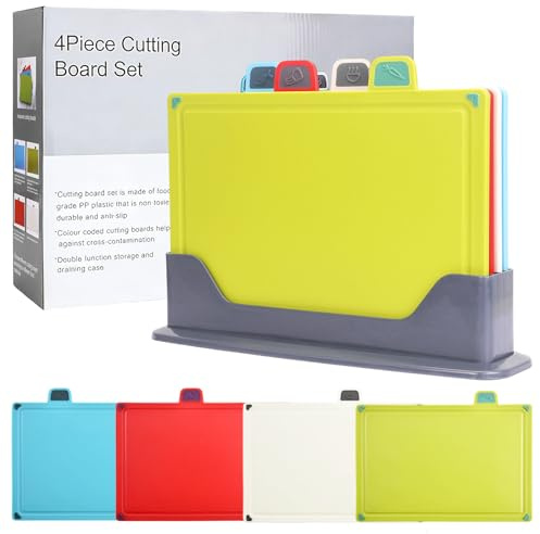 Plastic Chopping Board Set, 4 Colour Non Slip Coded Chopping Boards Set