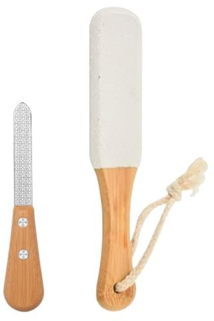 2pcs Pumice Stone for Feet and Hands Natural Foot Stone with Wooden Handle Dual-Purpose Exfoliator and Nail File Removes Dead Skin and Calluses Smooths Rough Heels Suitable for Home Use