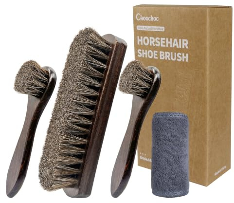Choochoc 100 % hästhår skoborste kit för rengöring, polering och vård av läderskor, stövlar och andra släta lädervaror.