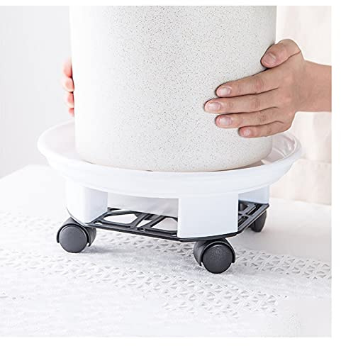 Krukfat, växtvagn, 10/14 tum rullande växtställ, runda växtgrytrullar, transportvagn för krukväxter med hjul (färg: vit, storlek: 26,7 cm/10,5 tum)