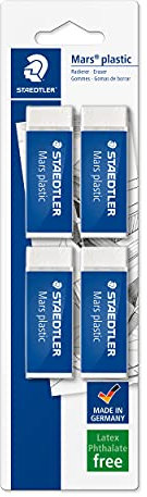 Staedtler Mars Plastic - Gomme da Cancellare, Set Cancelleria Scuola Università Ufficio e Cartoleria, Gomma da Cancellare Ideale per Materiale Scolastico e Cose per la Scuola, Cancella Facilmente 4 Pz