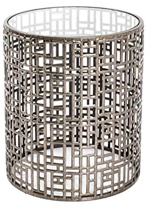 HAKU Beistelltisch rund Bronze Metall Couchtisch mit Sicherheitsglas 8 mm - Maße: H 45 x Ø 38 cm Style: Art Deco