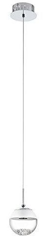Eglo LED lampada a sospensione Montefio 1, lampada a sospensione singola in metallo, vetro e cristallo, lampada da tavolo in cromo e bianco, LED luce calda