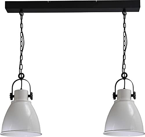 Premium Pendelleuchte (Tiefe: 1,4m max., 2-flmg, Industrie, in Schwarz, Weiß, weite Schirmform, einzelne Pendel) Küchenlampe Innenlampe Industrielampe Hängestrahler Hallenleuchte Fabriklampe