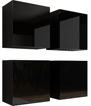 Mirjan24 Kommode Vigo Quadrat, Hängeschrank Sideboard Highboard, Anrichte, Mehrzweckschrank, Wohnzimmerschrank, Schrank (Schwarz/Schwarz Hochglanz)