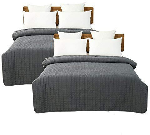 WOLTU Juego de 2 Colcha para Cama Colcha Manta Multiuso Edredón de Patchwork, diseño Reversible a Cuadros, edredón Acolchado y Cama Doble 170x210cm Gris Oscuro