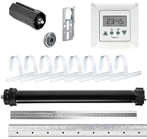NOBILY Rolladen-Komplett-Set für 60mm (SW60) Achtkantwelle Maxi-Rolladenmotor P5 30/15-60, inkl. Time Control Zeitschaltuhr + Mechanik-Set, Gesamtlänge bis 2,75 Meter