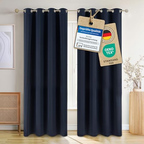 Blumtal Verdunklungsvorhänge 2er Set - Thermovorhang Hitzeschutz - Vorhang blickdicht mit Ösen - Gardinenschals mit Schlaufen - Thermovorhang - Gardinen 225x140cm - Curtains for Bedroom - Vorhang Blau