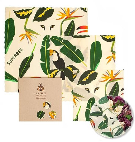 SuperBee Wraps Involucri di Cera d'Api | Set di 3 Dimensioni: Piccolo, Medio e Grande | Riutilizzabile, Ecologico, a Scarto Zero