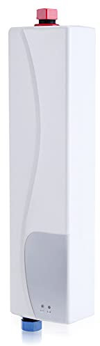 Scaldabagno elettrico istantaneo 220V, mini scaldacqua elettrico senza serbatoio con valvola limitatrice di pressione Scaldabagno portatile con luce a led per bagno 32 x 8 x 5 cm(bianca)