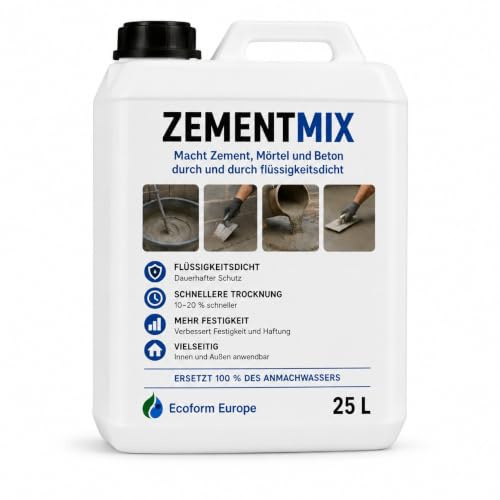 Zementmix 25 Liter – Beton wasserdicht machen – Zementzusatz gegen Feuchtigkeit – Für Keller, Beton, Mörtel und Estrich