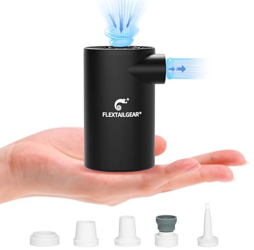 FLEXTAILGEAR EVO Pump, Portable Electric Air Pump, Vacuum Pump,4.5 kPa High pressure,3800mAh Rechargeable Battery,5 Multiple Nozzles for air mattresses,pool floats, swimming rings