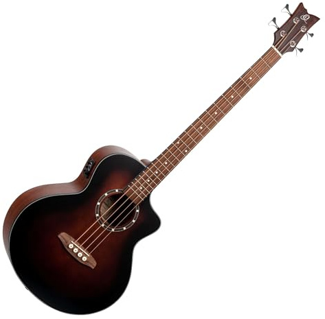 Ortega Guitars Deep Series E-Akustik Bass 4-Saitig - Fichte Braun D7E-BFT-4 | integrierter Preamp, Fichtendecke & Mahagoni-Korpus, Satin-Bourbon-Burst-Finish