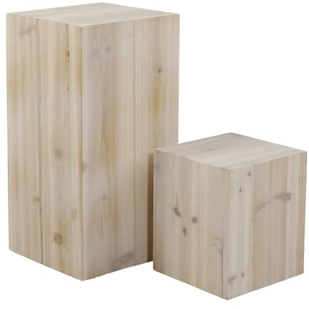 Holz-Säule Warenpräsenter Quader 2erSet naturfarben 20x20x30cm & 17x17x20cm