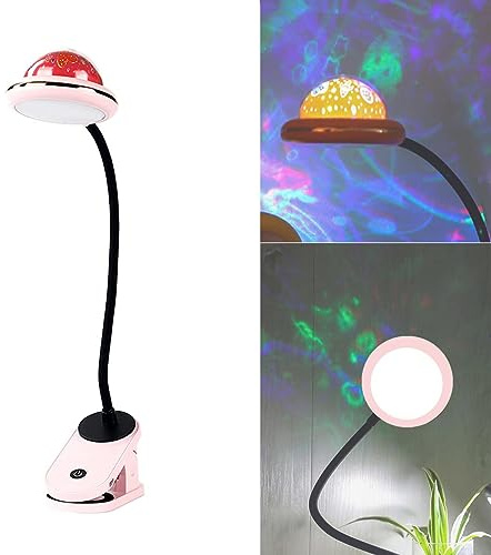 ACMHNC LED Lámpara de Clip Para Niños, USB Recargable Luz de Lectura Con Proyección de Estrella, 4000k Lámpara de Escritorio Infantil Táctil Regulable Con Pinza, Cuello de Cisne de 360 °,Rosa