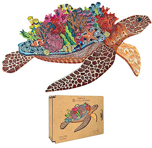 Lubiwood Verspielters Tierform-Holzpuzzle (29x21 cm) - Fördert Beobachtungsfähigkeiten und Zufriedenheit - kommt mit Holzgeschenkbox - (Pazifische Schildkröte, Medium (A4))