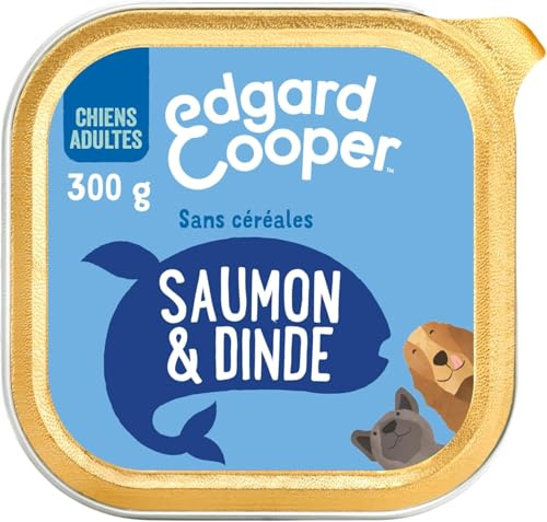 Edgard & Cooper Comida Húmeda para Perros Adultos Paté Perros Natural Sin Cereales Tarrinas 300g x 18 Salmon & Pavo Fresco, Alimentación Sana Sabrosa y Equilibrada, Carne Fresca