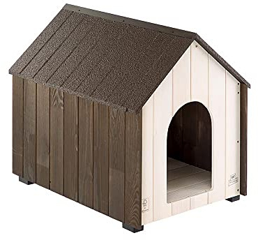 Ferplast KOYA hundhus i trä, FSC – sluttande tak, vattentät och UV-resistent hartsbehandling – ventilationsgaller - isoleringsfötter – färdig dörr – S, 44 x 57,5 x h 56 cm