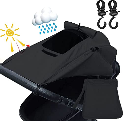 LIBRNTY Tendalini Passeggino Universali,Parasole universale passeggino,Ganci per Passeggino,Universale Regolabile UV 50+ Protezione Solare Parasole Passeggino con gancio passeggino-Nero