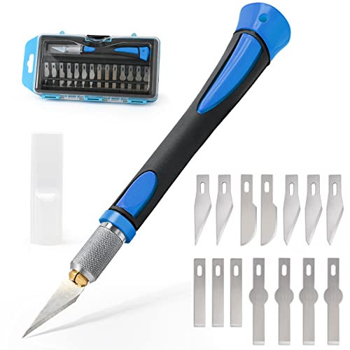 EHDIS Kit di Taglierino di Precision de 16 Pezzi, Cutter Precisione con 5 Lame Diversi di 14 Lame di Ricambio, Coltelli di Precisione, per Arte, Hobby, Album e Sculture, Blu