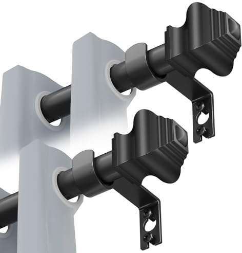 Curtain Rods for Windows 2 Pack 36-48 inch, 5/8 inch Matte Black Curtain Rod with Brackets Adjustable by Splicing for Bedroom Kitchen Study Living Room