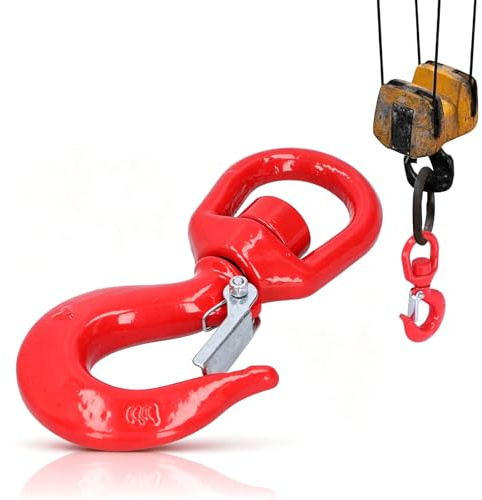 1T Crane Hook, Heavy Duty 1600kg Capacity Swivel Lifting Hook with Safety Latch, Industrial Grade Rigging Crane Swivel Eye Hook for Factory Lifting, Harbor Lifting, Construction