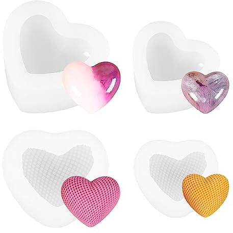 Suuwwn Silikonform Herzen, 4 Stück Herzform Kerzenform Seifenform3D Diamant Liebe Epoxidharz Formen Candle Gießform Herz Anhänger Formen Eiswürfelform für DIY Fondant Schokoladen Kuchen Dekoration
