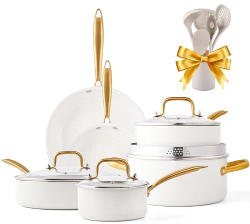 Juego de utensilios de cocina antiadherentes, juego de 16 ollas y sartenes antiadherentes con horno holandés, juego de sartén, cacerola, sartén, utensilios de cocina, juegos de utensilios de cocina de