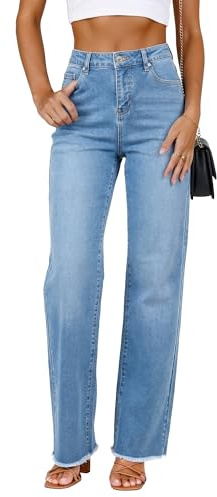 GRAPENT Women's Clothing Womens High Waisted Pants Womens Straight Leg Jeans Medium Blue Large Fits US Size 12 to 14