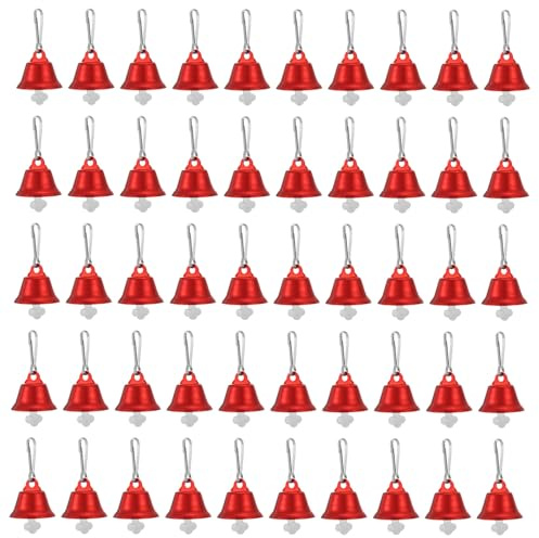 PATIKIL Mini Bastelglocken 50Stk Glöckchen 1 Metall Hängende Glocken mit 0.9 Federhaken für Heimwerken Party Hochzeit Heimdekoration Weihnachten Rot