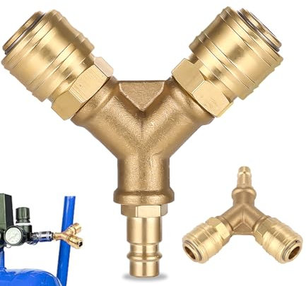 TIDEVAN Distributeur D'air Comprimé,1/4 Pouce Connecteur d'air Comprimé Distributeur d’Air en Y Distributeur d'air Comprimé en Laiton NW 7.2 en Laiton Antirouille Enfichable Tuyau d'Air Comprimé