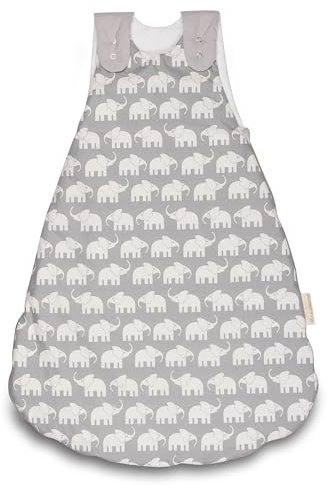 ULLENBOOM Schlafsack Baby 0-3 Monate, 56/62, OEKO-TEX Materialien, Graue Elefanten (Made in EU), 2,5 TOG - Baby Schlafsack Neugeborene - Ganzjährig für Frühling, Herbst und Winter