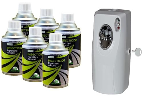 Insecticide Au Pyrèthre Végetal, Aérosols 6x250ml avec Diffuseur Automatique, Anti Mouches, Moucherons, Moustiques, Mites, Punaises de Lit