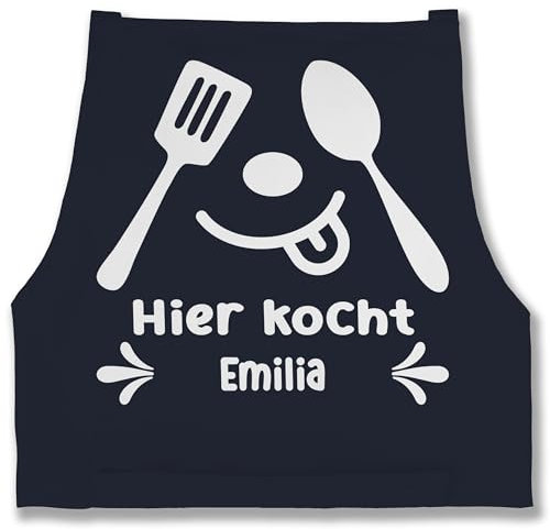 Schürze - Kochschürze - Hier kocht mit Namen I Geschenk Küchenzubehör Lustig - 85x69 - Navy Blau - kochzubehör personalisierte kochschuerze küche männerschürzen koch schürzen weihnachten