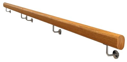 GArcan Treppengeländer-Handlauf für den Innen- und Außenbereich, Holzhandlauf, 1 m, 2 m, 300 cm, 4 m, 500 cm, 6 m, an der Wand montiertes Treppengeländer, Fußschienenhalterung mit Edelstahlhalterun