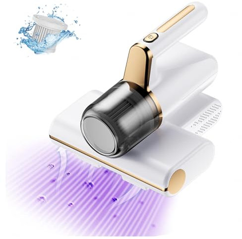 BesBet Aspirateur à Main Anti-Acariens, éLimine 99,9% des BactéRies, AllergèNes, Acariens Nettoyeur De Lit sans Fil avec LumièRe UV Et Vibration Aspirateurs à Main pour Le Nettoyage,White