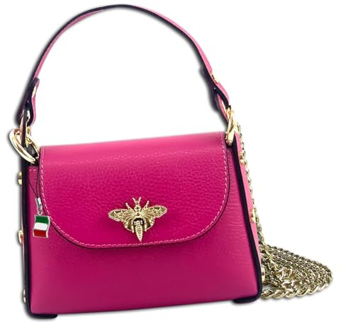 Florence OTF817P Sac à main en cuir véritable pour femme Motif abeille Fuchsia, rose, fuchsia, mittel 19x14x6,5cm