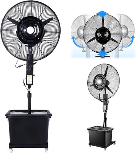 Ventilatore nebulizzatore per patio esterno regolabile in altezza, 3 modalità vento Ventilatore esterno per il raffreddamento, ventilatore da terra industriale con nebbia, nero (A 81 cm/31,9 pollici)